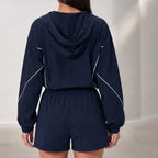 Maelle Cropped Hoodie Shorts Training Set - Navy Blue - two-piece set - Brondals - Image 4