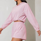 Maelle Cropped Hoodie Shorts Training Set - Pastel Pink - training set - Brondals - Image 3