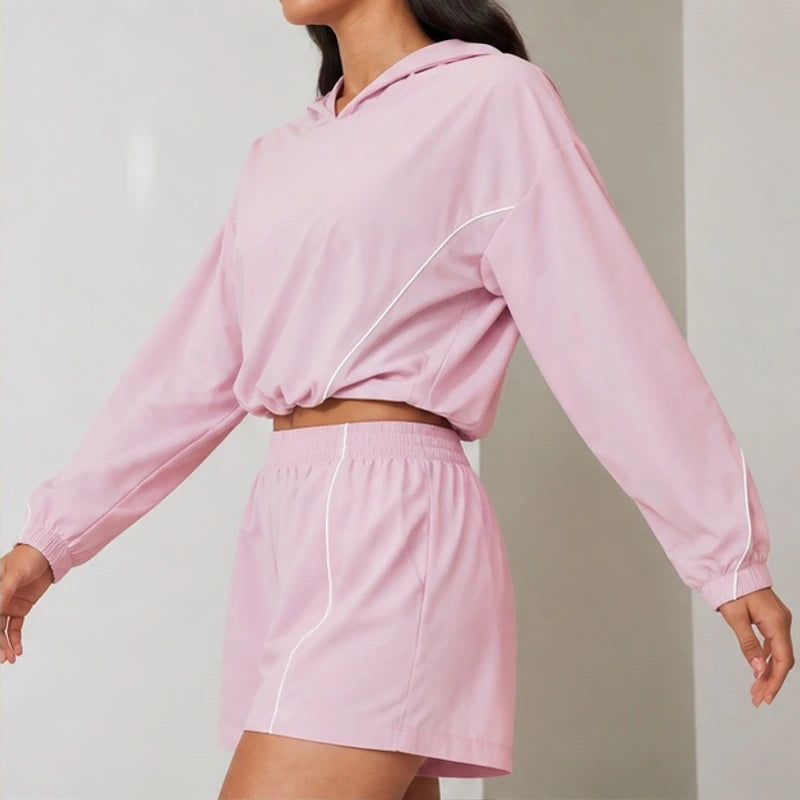 Maelle Cropped Hoodie Shorts Training Set - Pastel Pink - training set - Brondals - Image 3