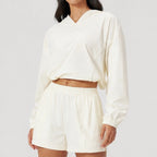 Maelle Cropped Hoodie Shorts Training Set - Light Cream - women's activewear - Brondals - Image 2