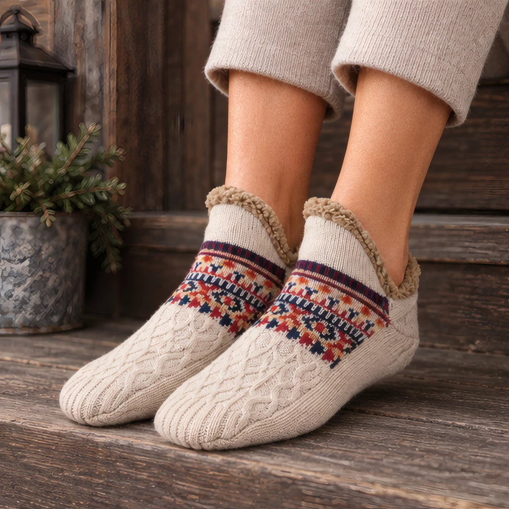 Malibu Non-Slip Fleece-Lined Slipper Socks - Beige - Apparel & Accessories > Socks > Slipper Socks - Brondals - Image 1