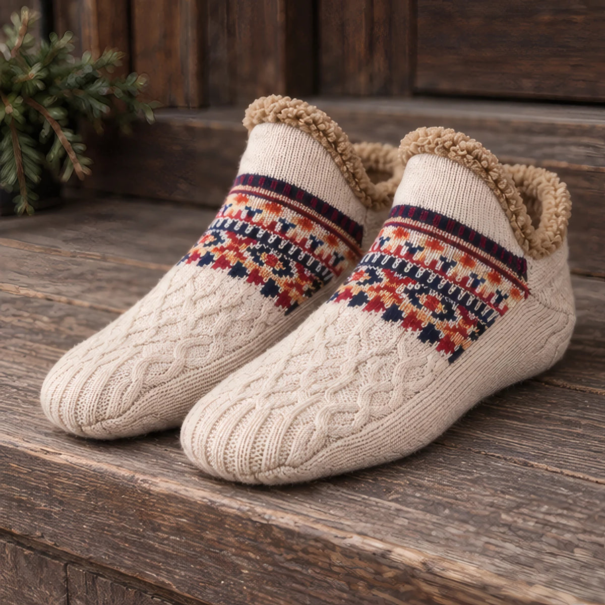 Malibu Non-Slip Fleece-Lined Slipper Socks - Beige - size_chart - Brondals - Image 3