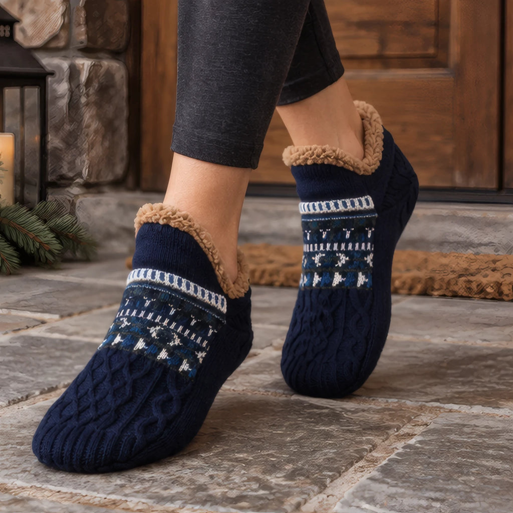 Malibu Non-Slip Fleece-Lined Slipper Socks - Blue - color_gallery - Brondals - Image 2