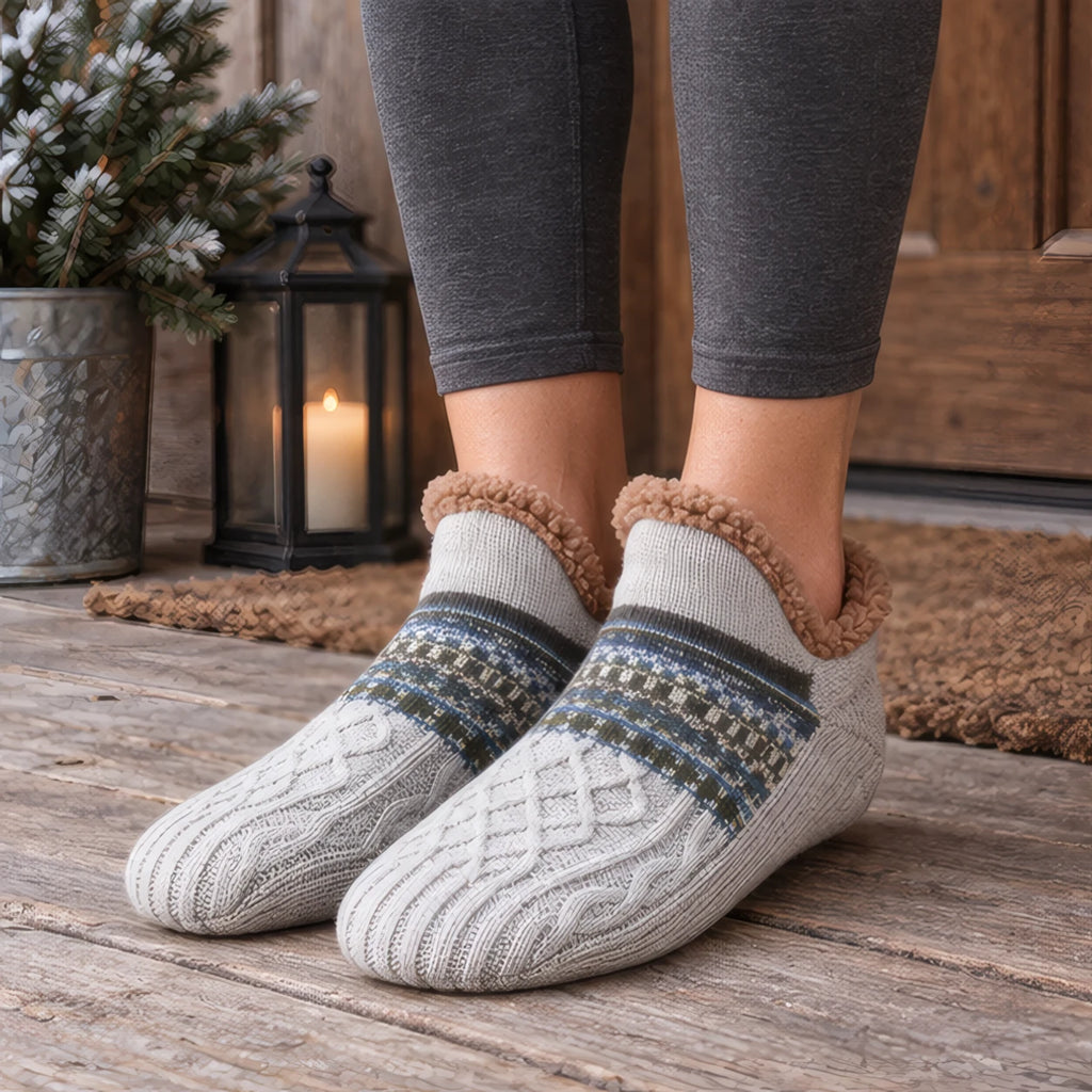 Malibu Non-Slip Fleece-Lined Slipper Socks - Gray - Apparel & Accessories > Socks > Slipper Socks - Brondals - Image 1
