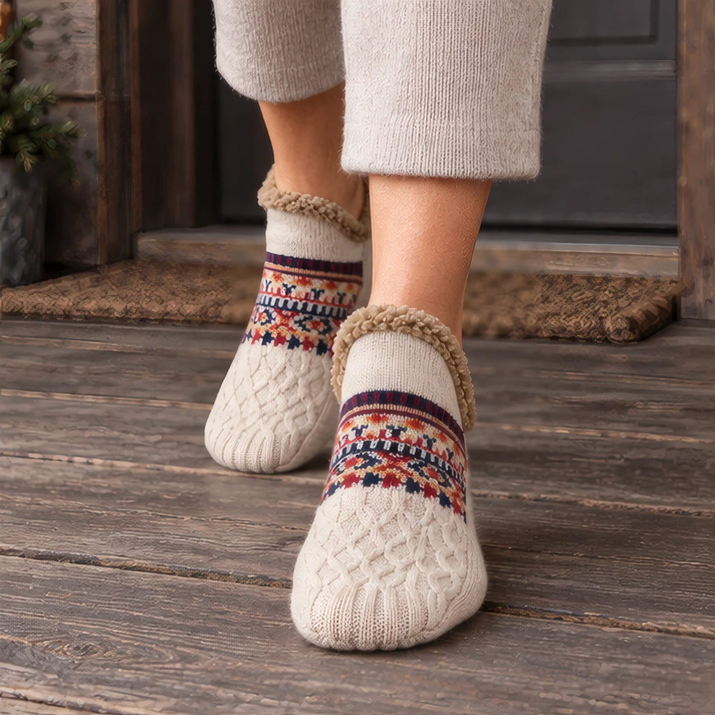 Malibu Non-Slip Fleece-Lined Slipper Socks - Beige - color_gallery - Brondals - Image 2