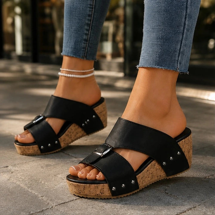 Marabella Comfort Wedges - Deep Black - cork wedge - Brondals - Image 3
