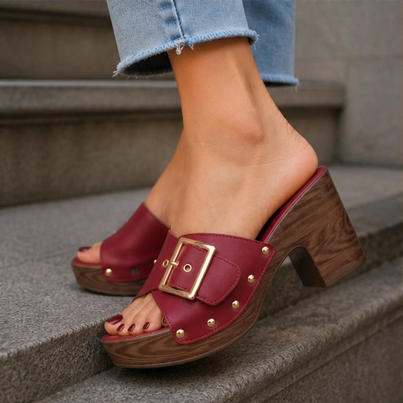 Marianne Cushioned Block Heel Platforms - Burgundy - block heel - Brondals - Image 3