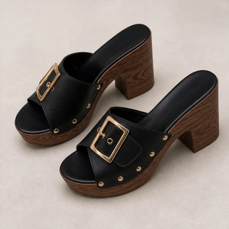 Marianne Cushioned Block Heel Platforms - Black - Shoes - Brondals - Image 1