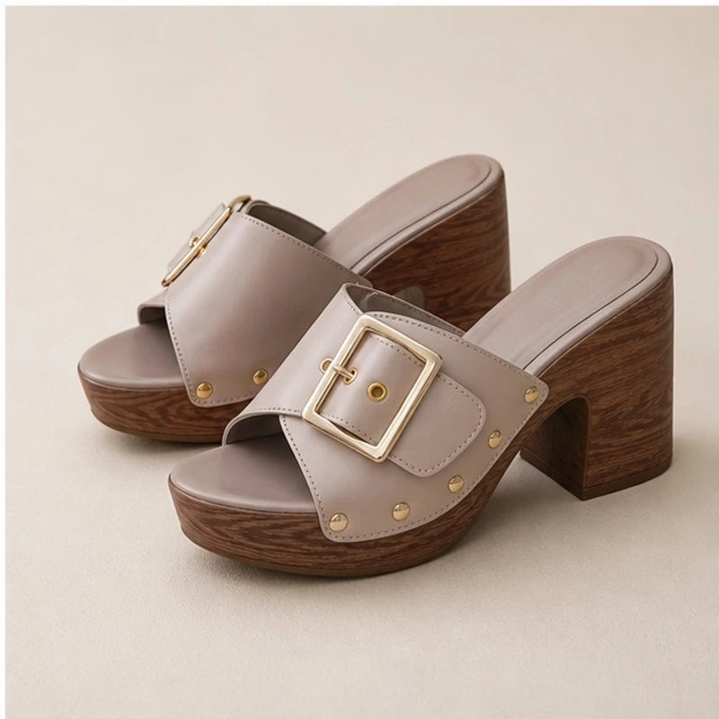 Marianne Cushioned Block Heel Platforms - Beige - women's heels - Brondals - Image 2