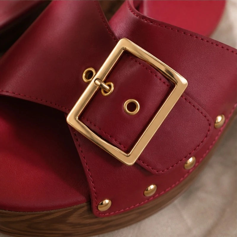 Marianne Cushioned Block Heel Platforms - Burgundy - women's heels - Brondals - Image 2