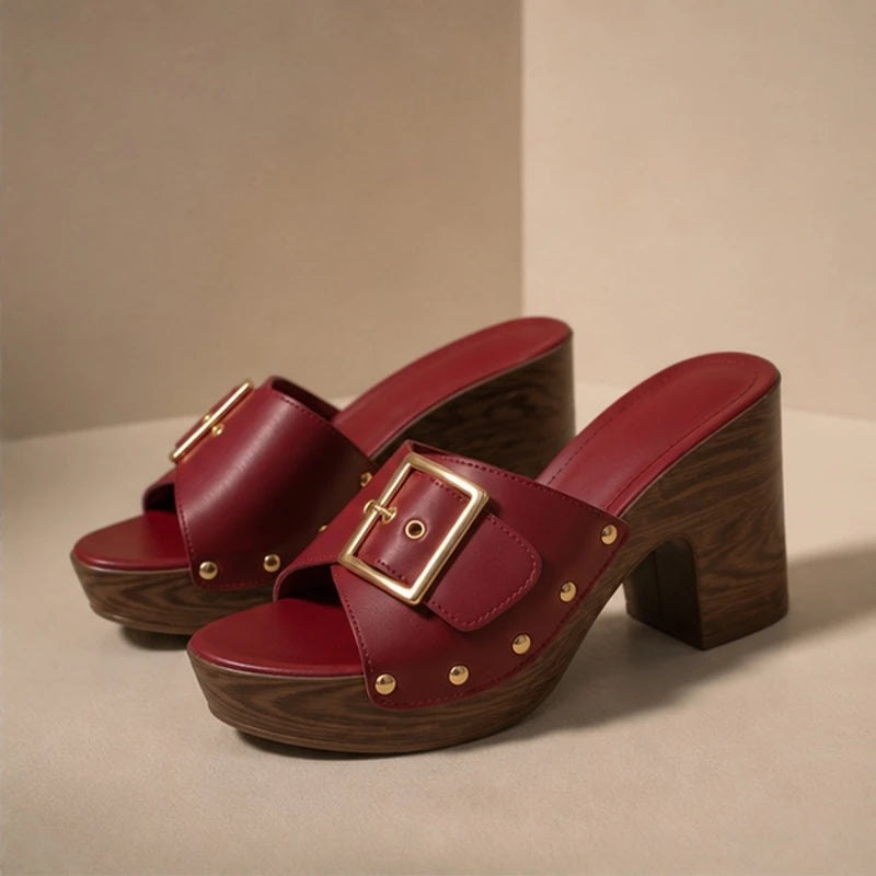 Marianne Cushioned Block Heel Platforms - Burgundy - Shoes - Brondals - Image 1