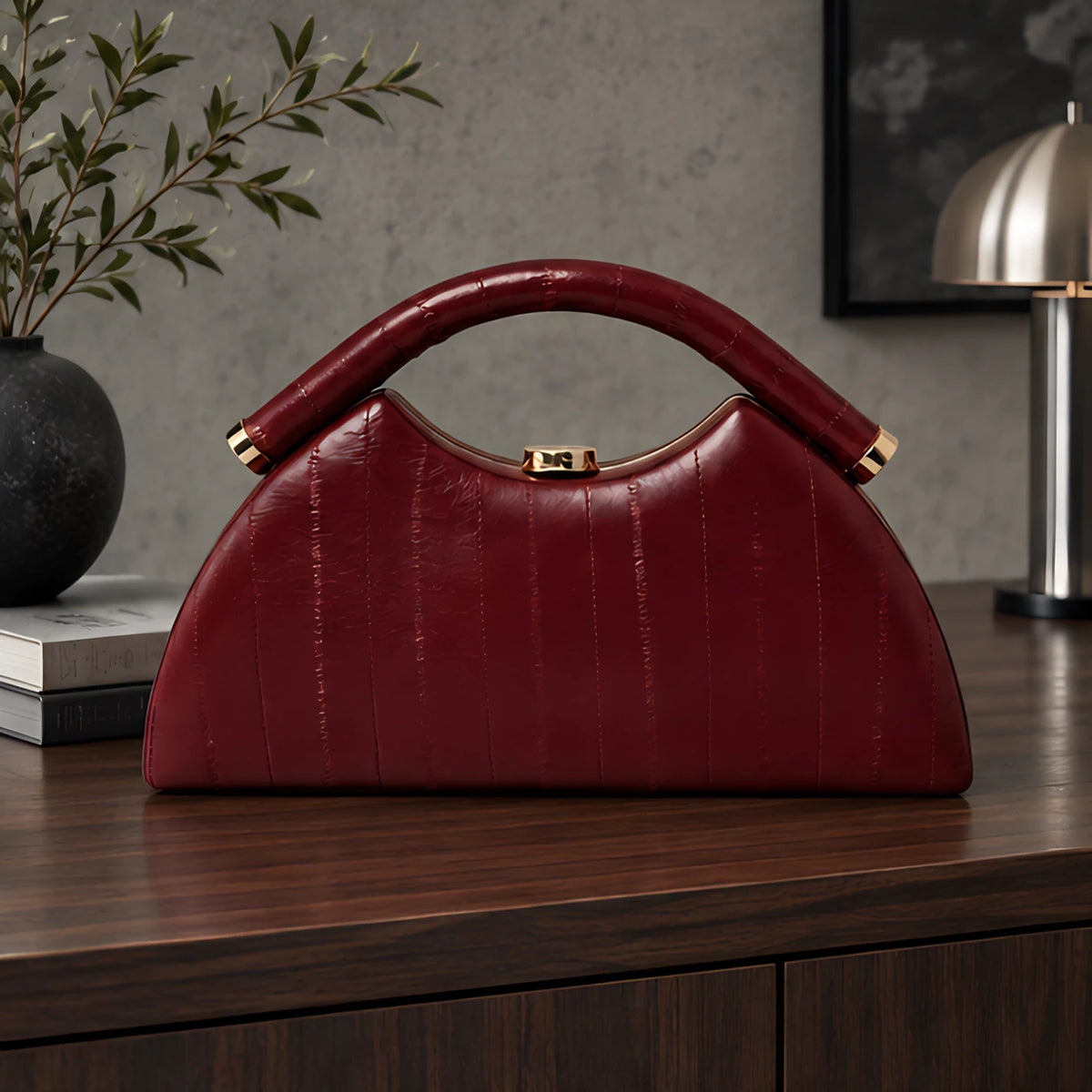 Marisol Structured Leather Top Handle Handbag - Red - bags & accessories - Brondals - Image 3