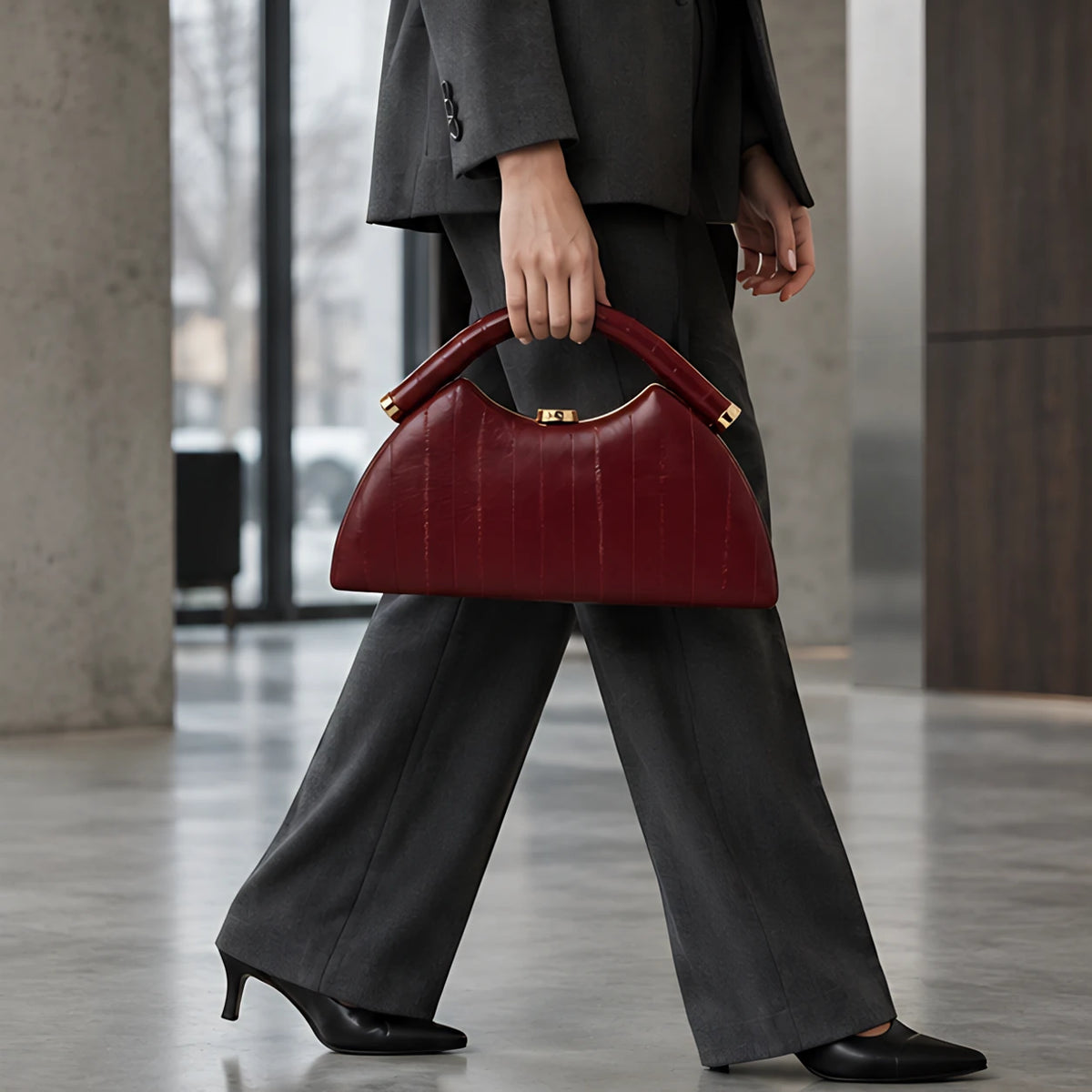 Marisol Structured Leather Top Handle Handbag - Red - Bags & Accessories > Handbags > Top Handle Handbags - Brondals - Image 2
