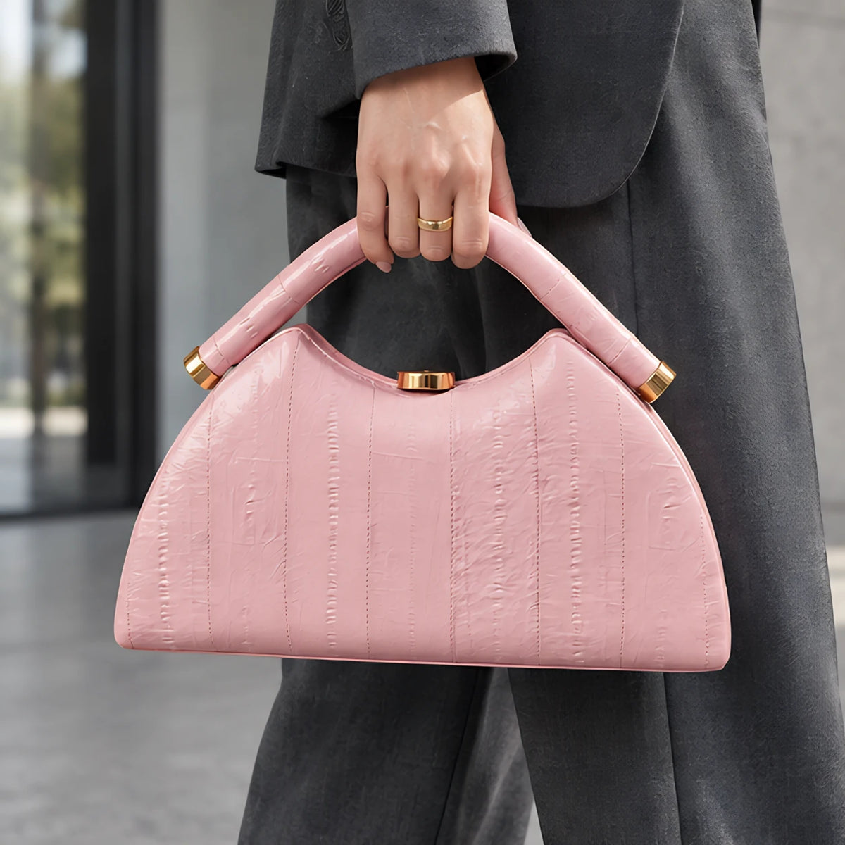 Marisol Structured Leather Top Handle Handbag - Pink - Bags & Accessories > Handbags > Top Handle Handbags - Brondals - Image 1