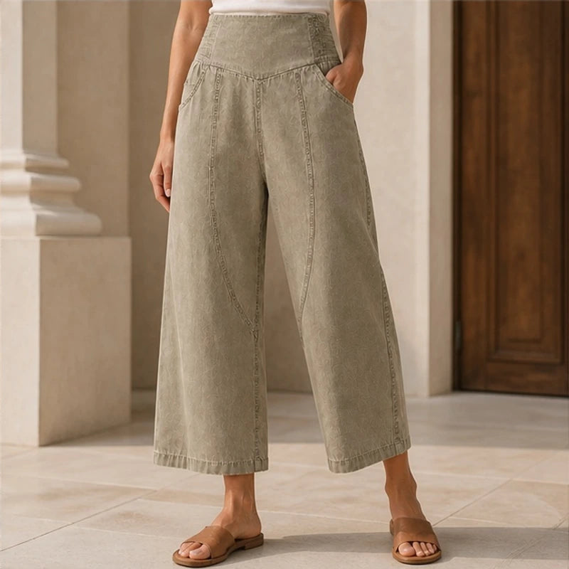 Maristella Curved Panel Denim Pants - Khaki - women's pants - Brondals - Image 2