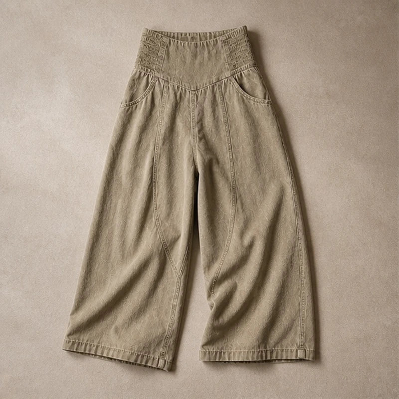 Maristella Curved Panel Denim Pants - Khaki - Pants - Brondals - Image 1