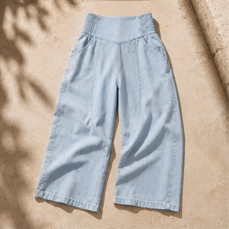 Maristella Curved Panel Denim Pants - Sky - Pants - Brondals - Image 1
