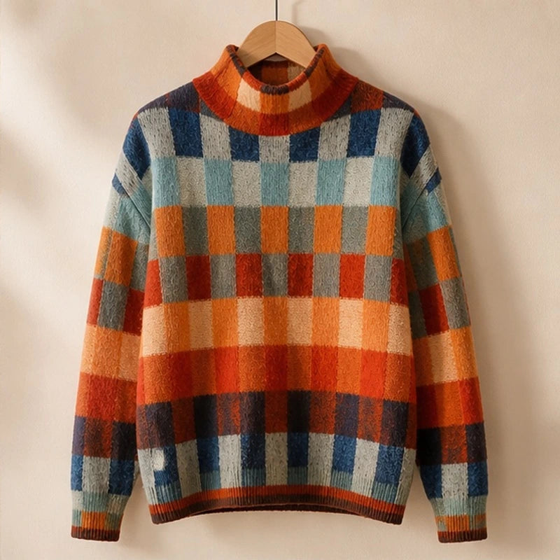 Marlena Mock Neck Check Sweater - Multicolor - Women's Clothing > Sweaters & Cardigans > Mock Neck Sweaters - Brondals - Image 1