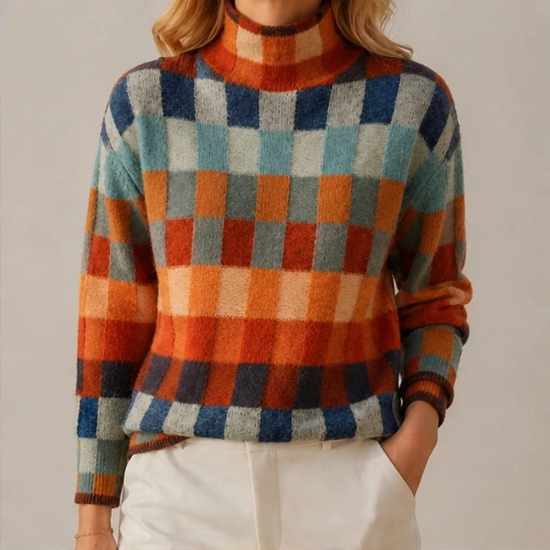Marlena Mock Neck Check Sweater - Multicolor - Catalog Group: Clothing - Brondals - Image 2