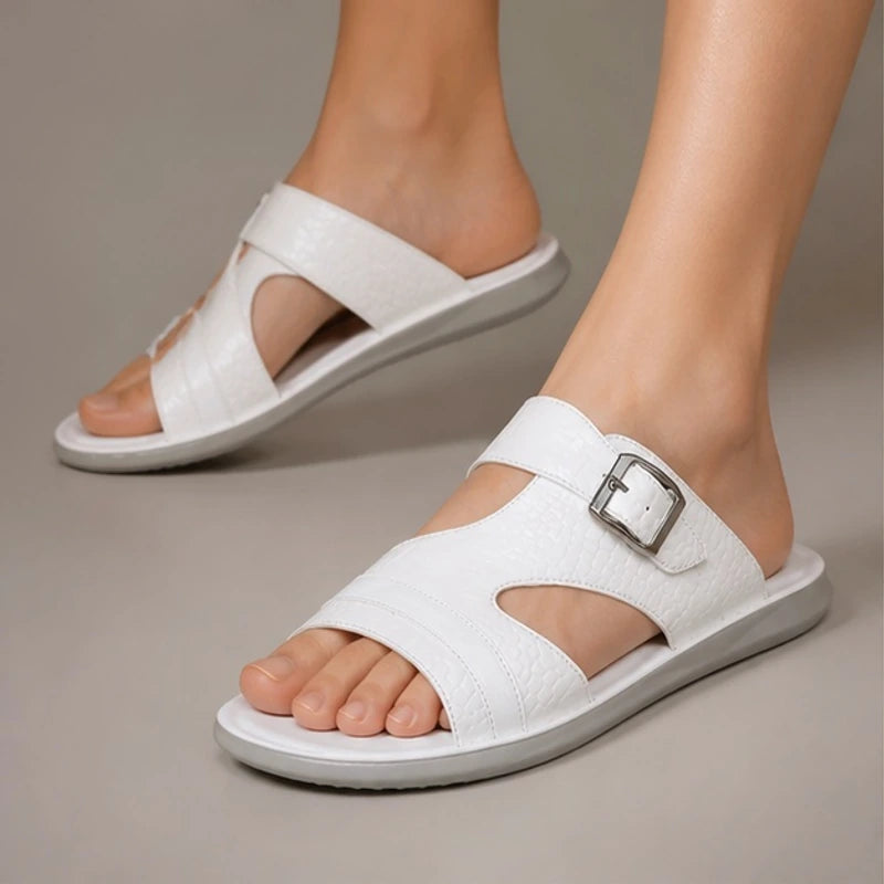 Maxwell Croc-Embossed Slide Sandals - White - croc-embossed - Brondals - Image 4