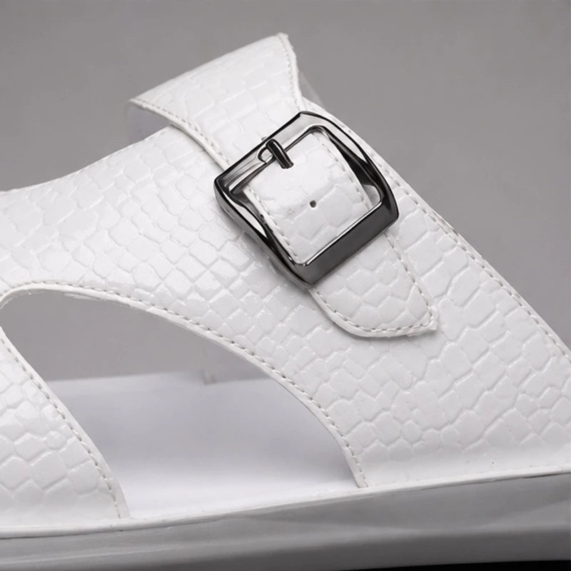 Maxwell Croc-Embossed Slide Sandals - White - slide sandals - Brondals - Image 3