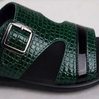 Maxwell Croc-Embossed Slide Sandals - Dark Green - women's sandals - Brondals - Image 2