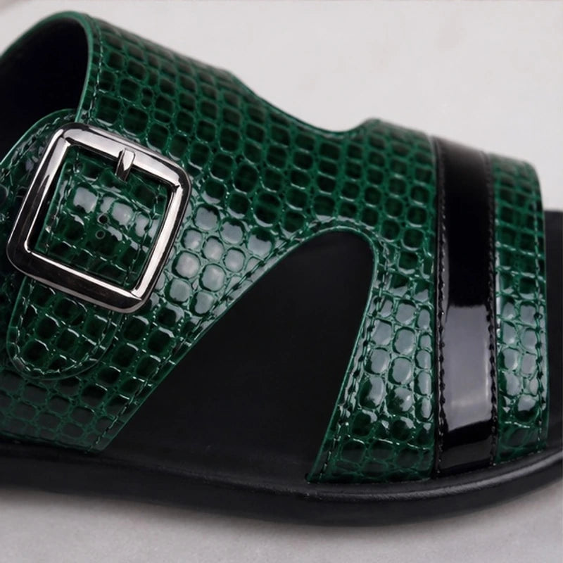 Maxwell Croc-Embossed Slide Sandals - Dark Green - women's sandals - Brondals - Image 2