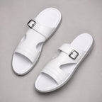 Maxwell Croc-Embossed Slide Sandals - White - Sandals - Brondals - Image 1