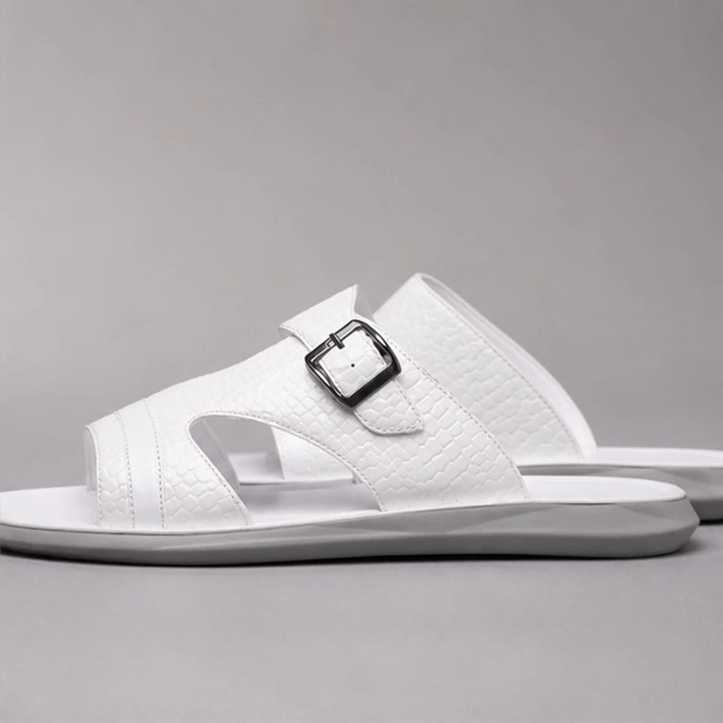 Maxwell Croc-Embossed Slide Sandals - White - women's sandals - Brondals - Image 2