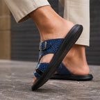 Maxwell Croc-Embossed Slide Sandals - Marine Blue - engineered leather - Brondals - Image 5