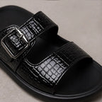 Maxwell Croc-Embossed Slide Sandals - Black - women's sandals - Brondals - Image 2