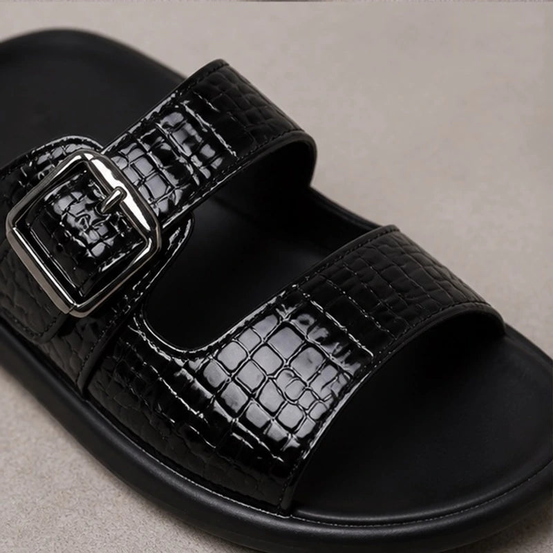 Maxwell Croc-Embossed Slide Sandals - Black - women's sandals - Brondals - Image 2