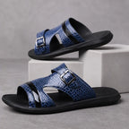 Maxwell Croc-Embossed Slide Sandals - Marine Blue - Sandals - Brondals - Image 1