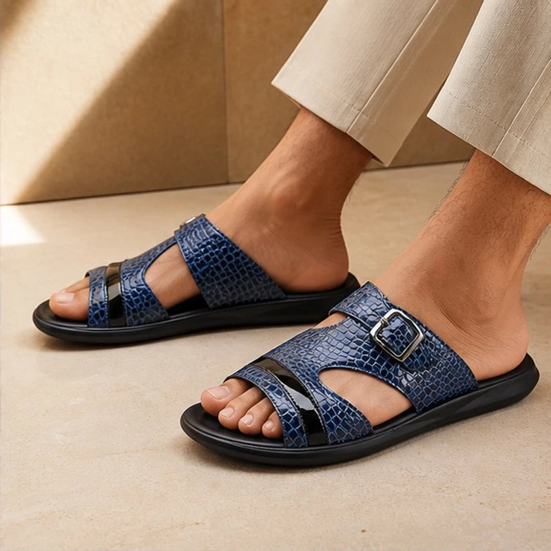 Maxwell Croc-Embossed Slide Sandals - Marine Blue - croc-embossed - Brondals - Image 4