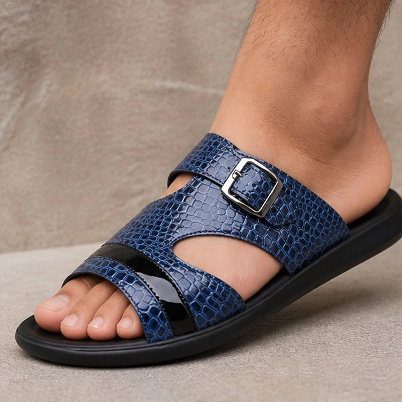 Maxwell Croc-Embossed Slide Sandals - Marine Blue - slide sandals - Brondals - Image 3