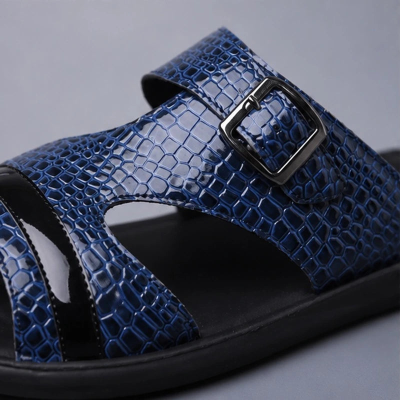 Maxwell Croc-Embossed Slide Sandals - Marine Blue - women's sandals - Brondals - Image 2