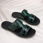 Maxwell Croc-Embossed Slide Sandals - Dark Green - slide sandals - Brondals - Image 3