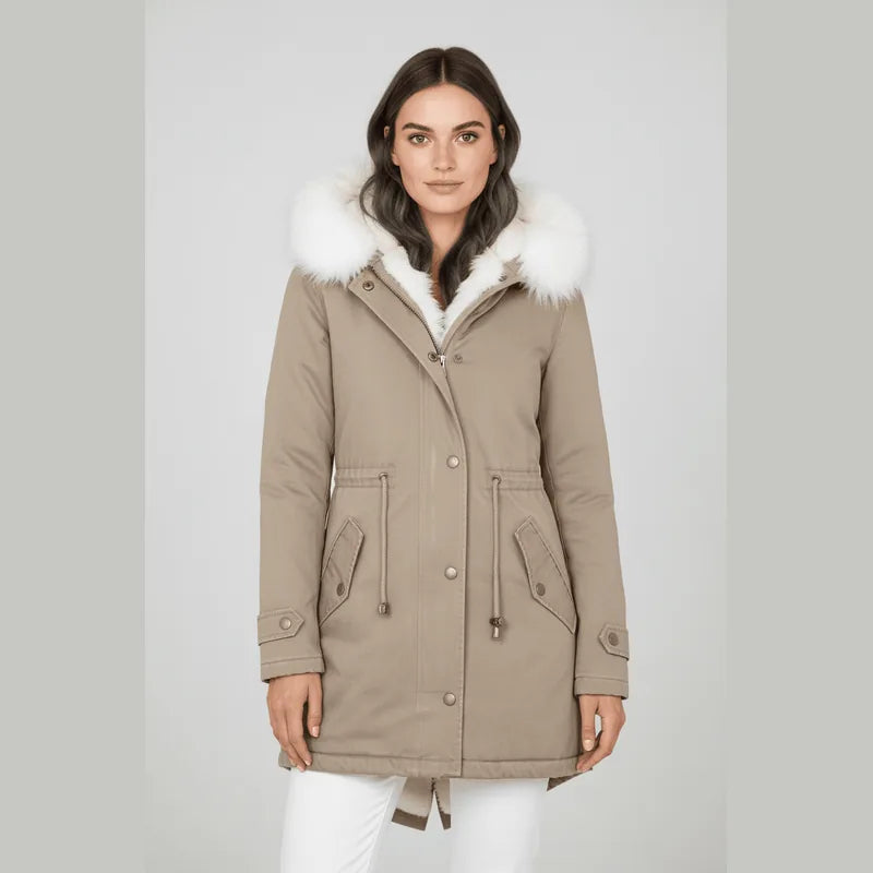 Parka con capucha y ribete de piel Nordelle