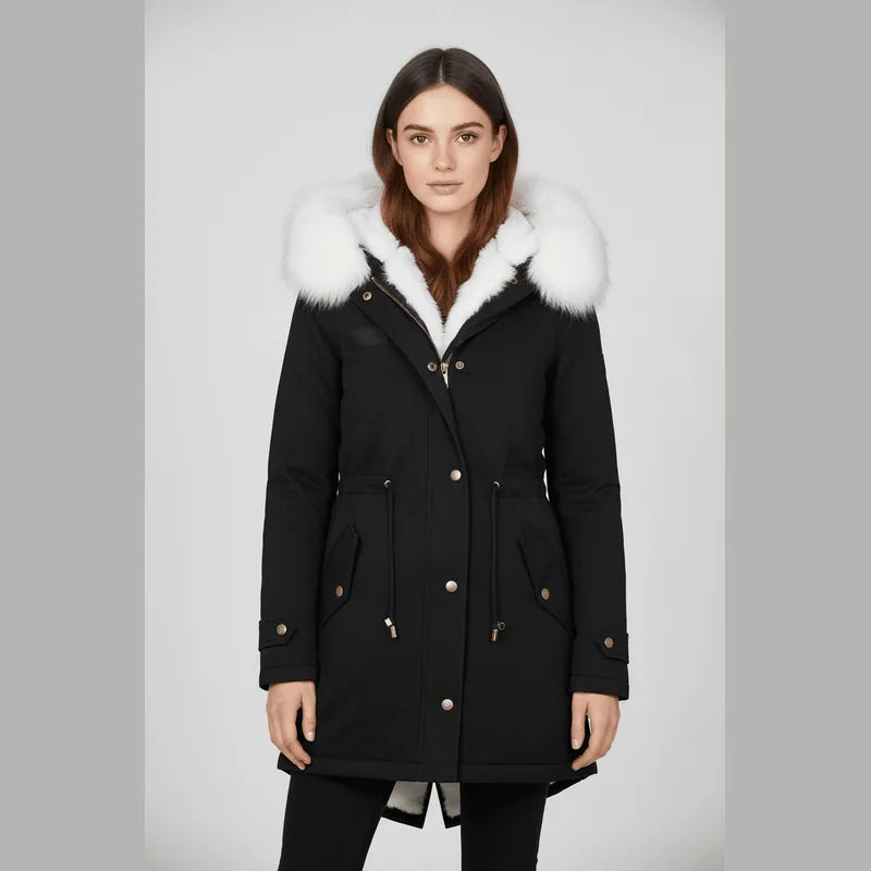 Parka con capucha y ribete de piel Nordelle