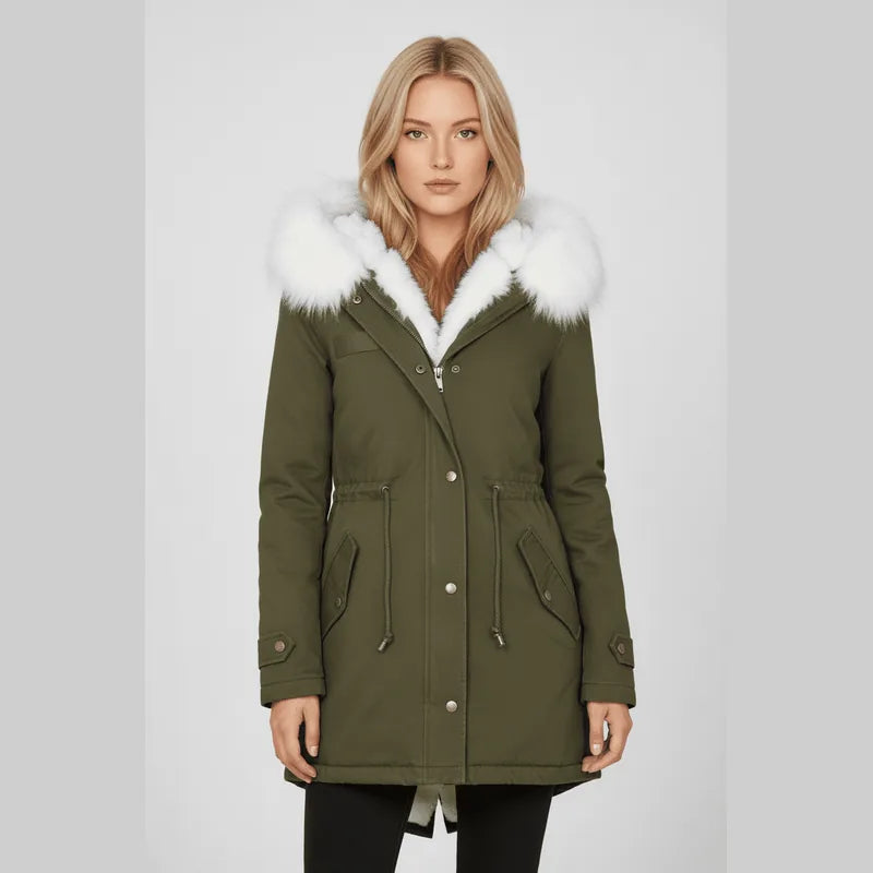 Parka con capucha y ribete de piel Nordelle