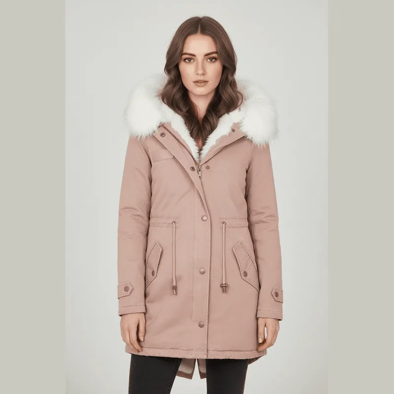 Parka con capucha y ribete de piel Nordelle