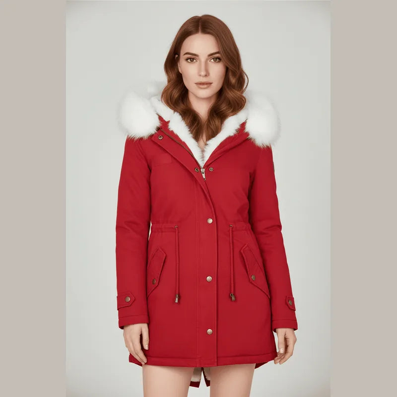 Parka con capucha y ribete de piel Nordelle