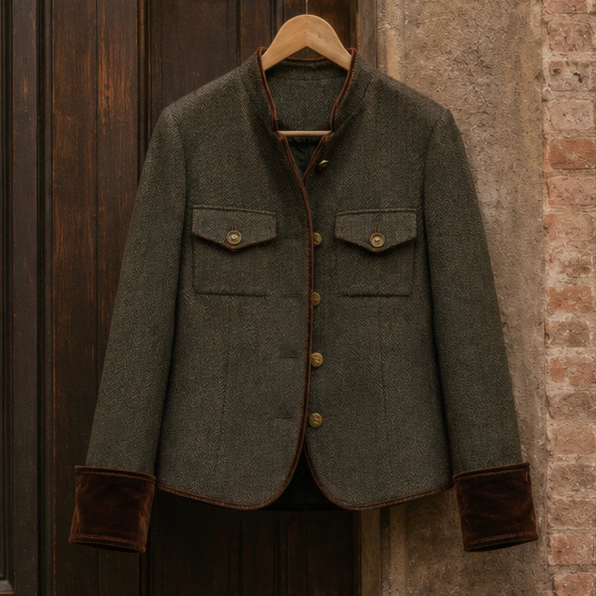 Mireille Structured Herringbone Jacket - Olive - Department: Women - Brondals - Image 3