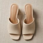 Selano Block Heel Sandals - Cream - knit sandals - Brondals - Image 4