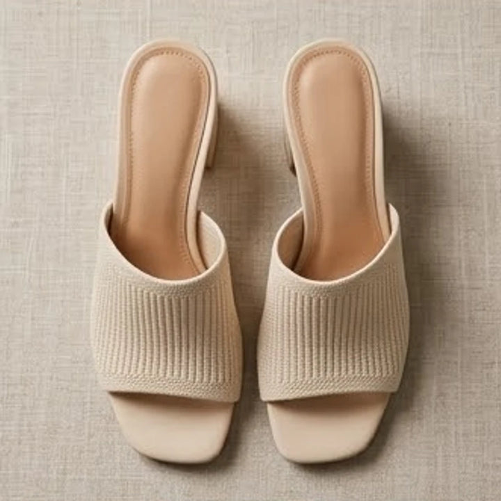 Selano Block Heel Sandals - Cream - knit sandals - Brondals - Image 4