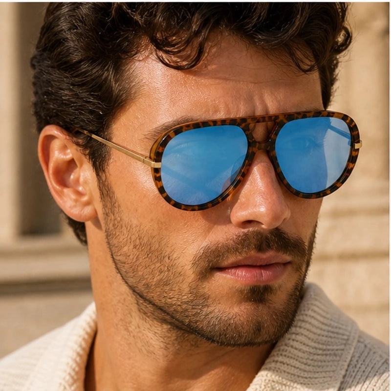Monterey Retro Pilot Shades - Leopard blue - retro sunglasses - Brondals - Image 3