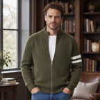 Montgomery Men's Striped Full-Zip Knit Sweater - Army Green - Clothing > Sweaters & Cardigans > Full-Zip Sweaters - Brondals - Image 1