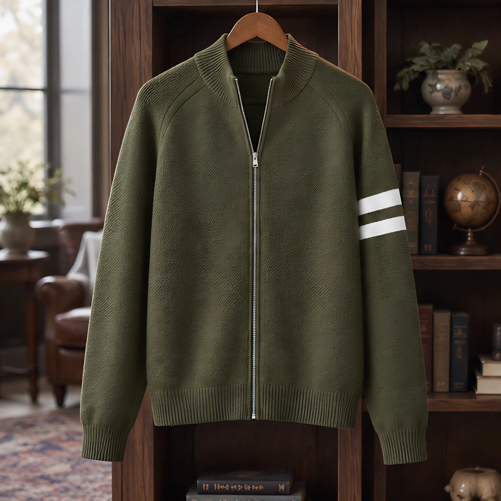Montgomery Men's Striped Full-Zip Knit Sweater - Army Green - Clothing > Sweaters & Cardigans > Full-Zip Sweaters - Brondals - Image 2
