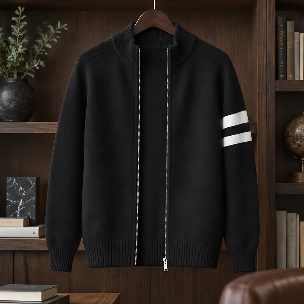 Montgomery Men's Striped Full-Zip Knit Sweater - Charcoal - Clothing > Sweaters & Cardigans > Full-Zip Sweaters - Brondals - Image 2