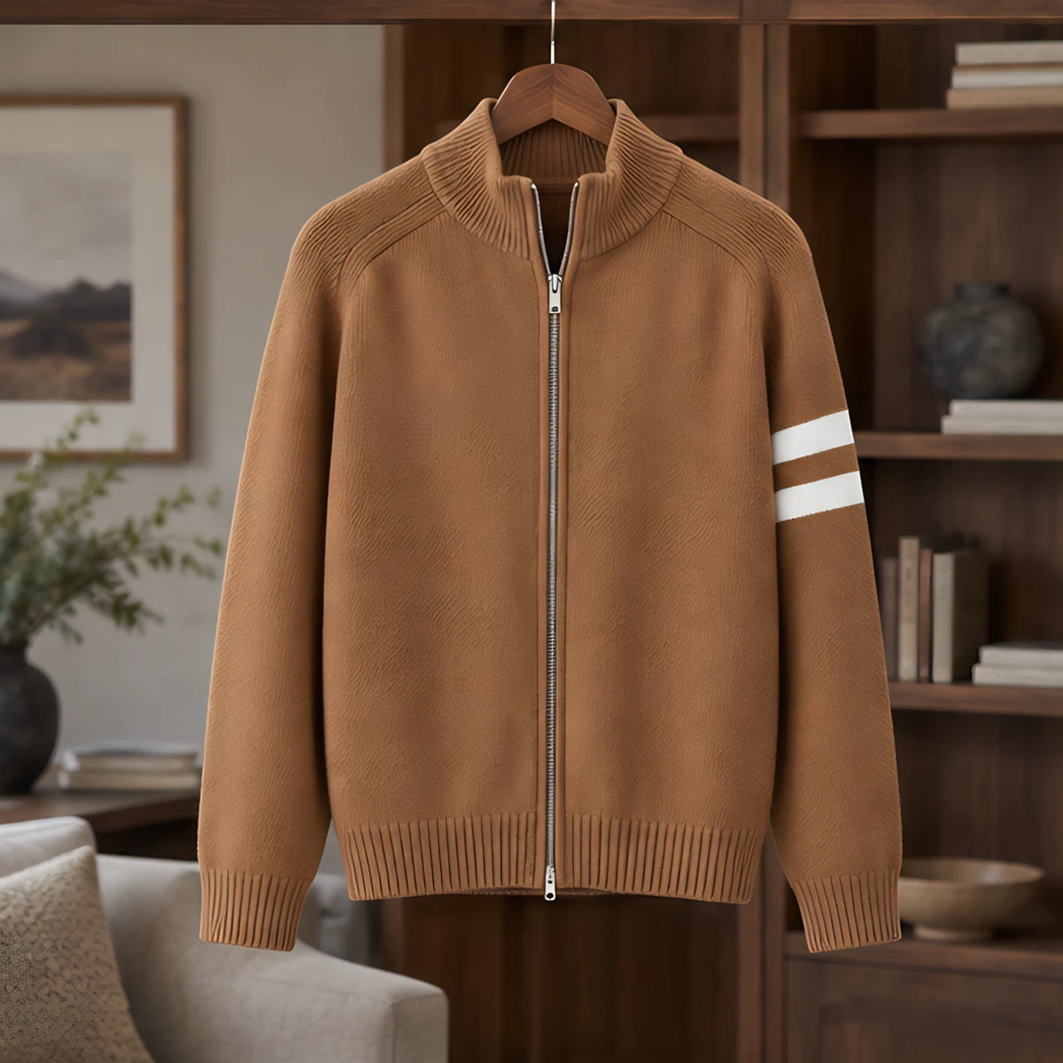 Montgomery Men's Striped Full-Zip Knit Sweater - Sienna Brown - Clothing > Sweaters & Cardigans > Full-Zip Sweaters - Brondals - Image 2